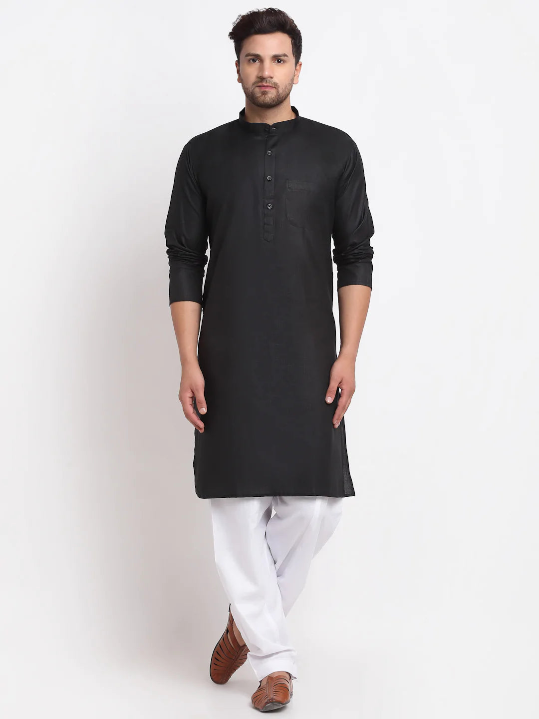 Kalyum Men's Black Solid Kurta With White Salwar - Distacart