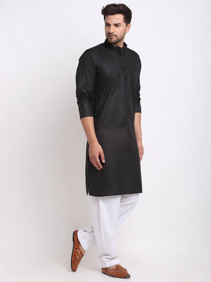 Kalyum Men's Black Solid Kurta With White Salwar - Distacart