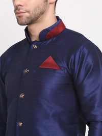 Thumbnail for Kalyum Men's Navy Blue Solid Kurta with Maroon Pyjamas Set - Distacart