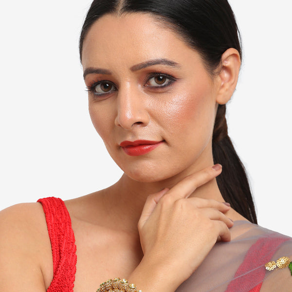 Gold-Plated White Pearl Studded Beaded Bangle - Ruby Raang - Distacart