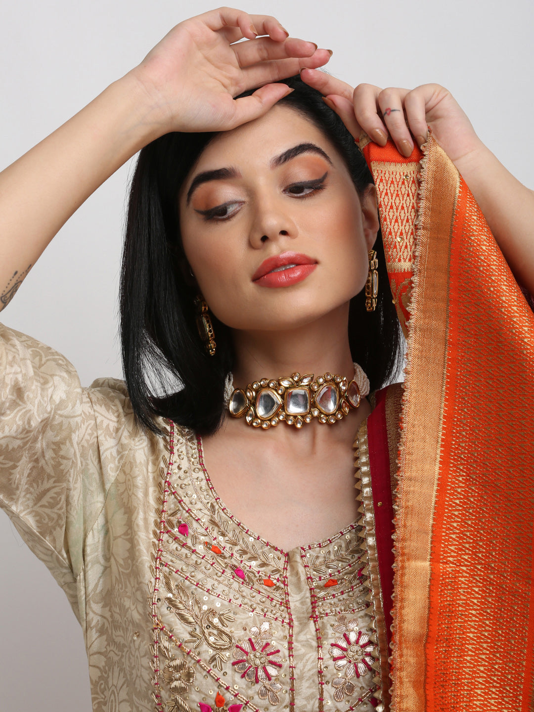 Kundan Choker With Earrings - Ruby Raang - Distacart