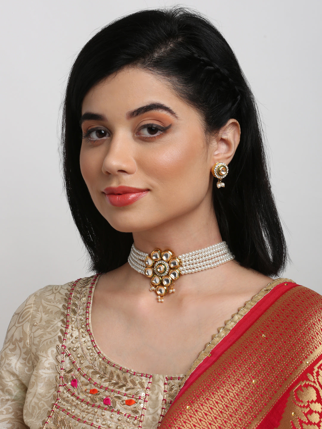 Kundan Choker With Pearls, Earrings - Ruby Raang - Distacart