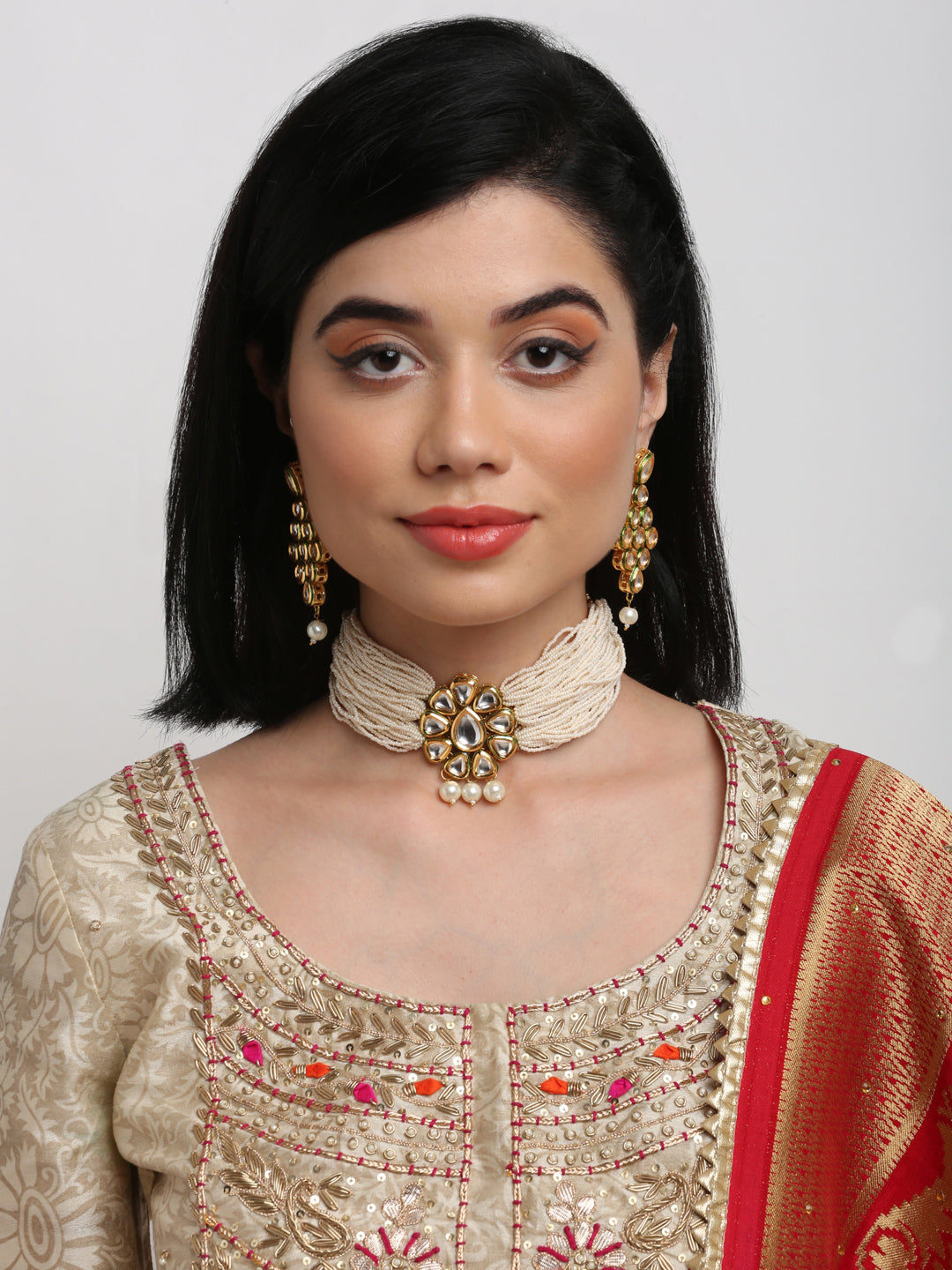 Kundan Choker With Earrings - Ruby Raang - Distacart