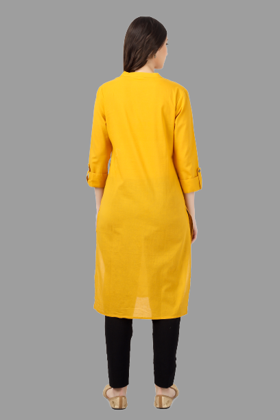 House of RP Women's Yellow Solid Cotton Straight Kurta - Distacart