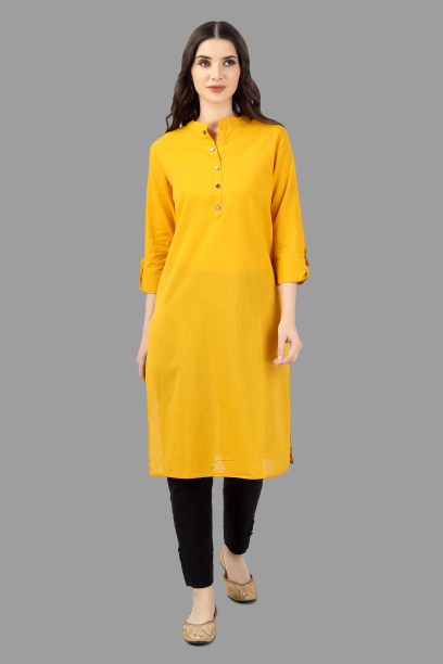 House of RP Women's Yellow Solid Cotton Straight Kurta - Distacart