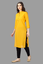 Thumbnail for House of RP Women's Yellow Solid Cotton Straight Kurta - Distacart