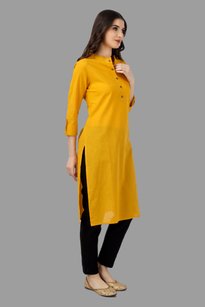 House of RP Women's Yellow Solid Cotton Straight Kurta - Distacart