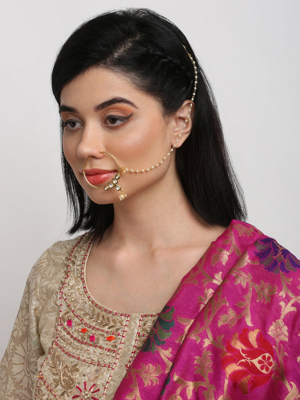 Gold Plated Kundan Nose Ring - Ruby Raang - Distacart