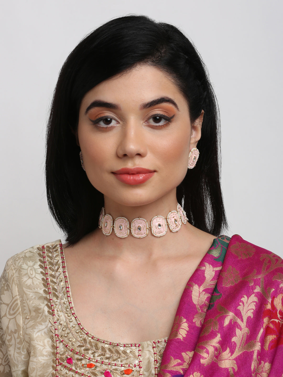 Kundan Neckpiece With Earrings - Ruby Raang - Distacart