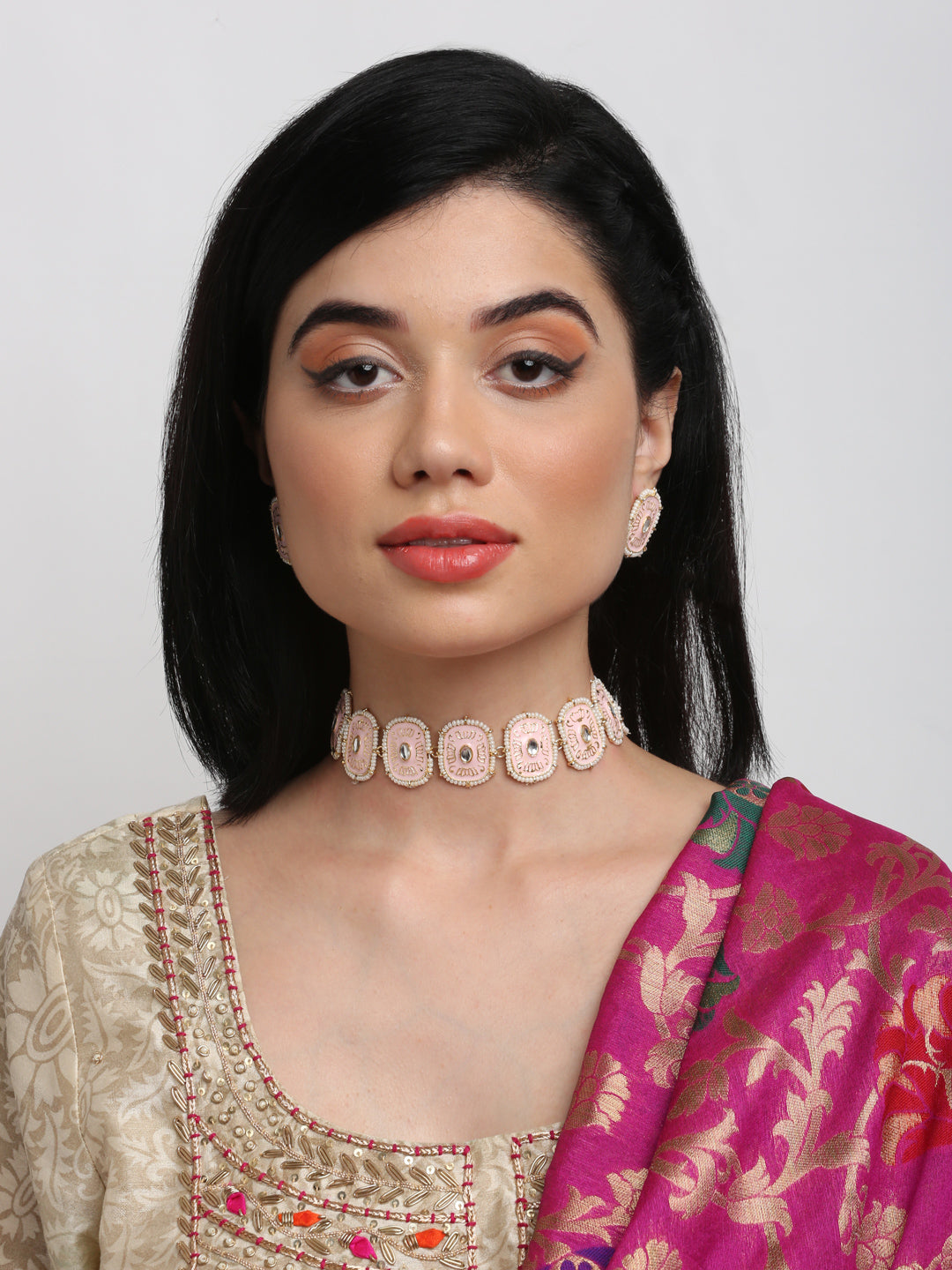 Kundan Choker With Pearls, Earrings & Maang Tikka - Ruby Raang - Distacart