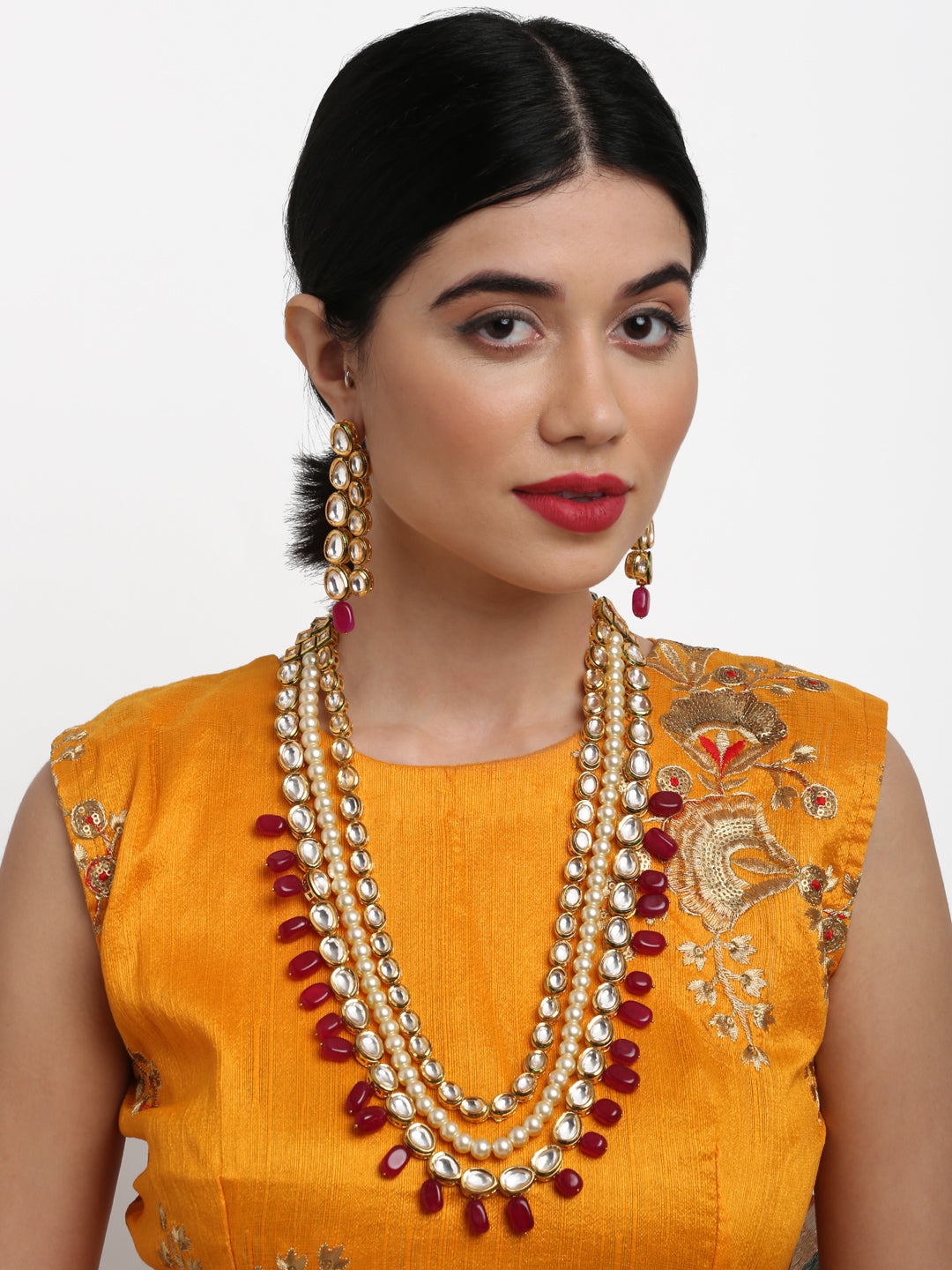 Kundan Neckpiece With Earrings - Ruby Raang - Distacart