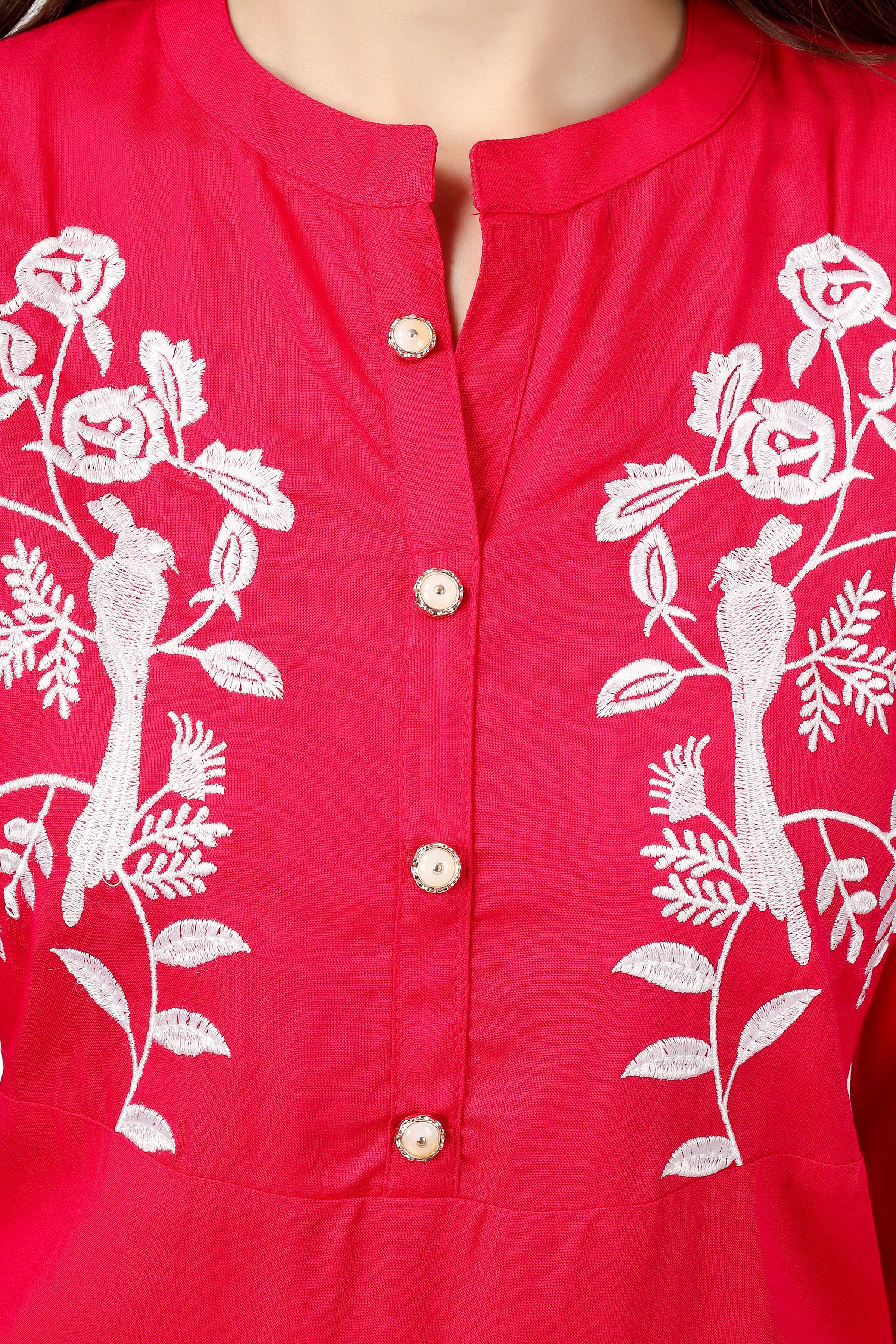 House of RP Women's Pink Rayon Chicken Embroidered Straight Kurta - Distacart
