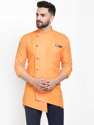 Kalyum Men's Orange Asymmetric Solid Short Kurta - Distacart