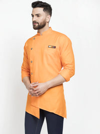 Thumbnail for Kalyum Men's Orange Asymmetric Solid Short Kurta - Distacart