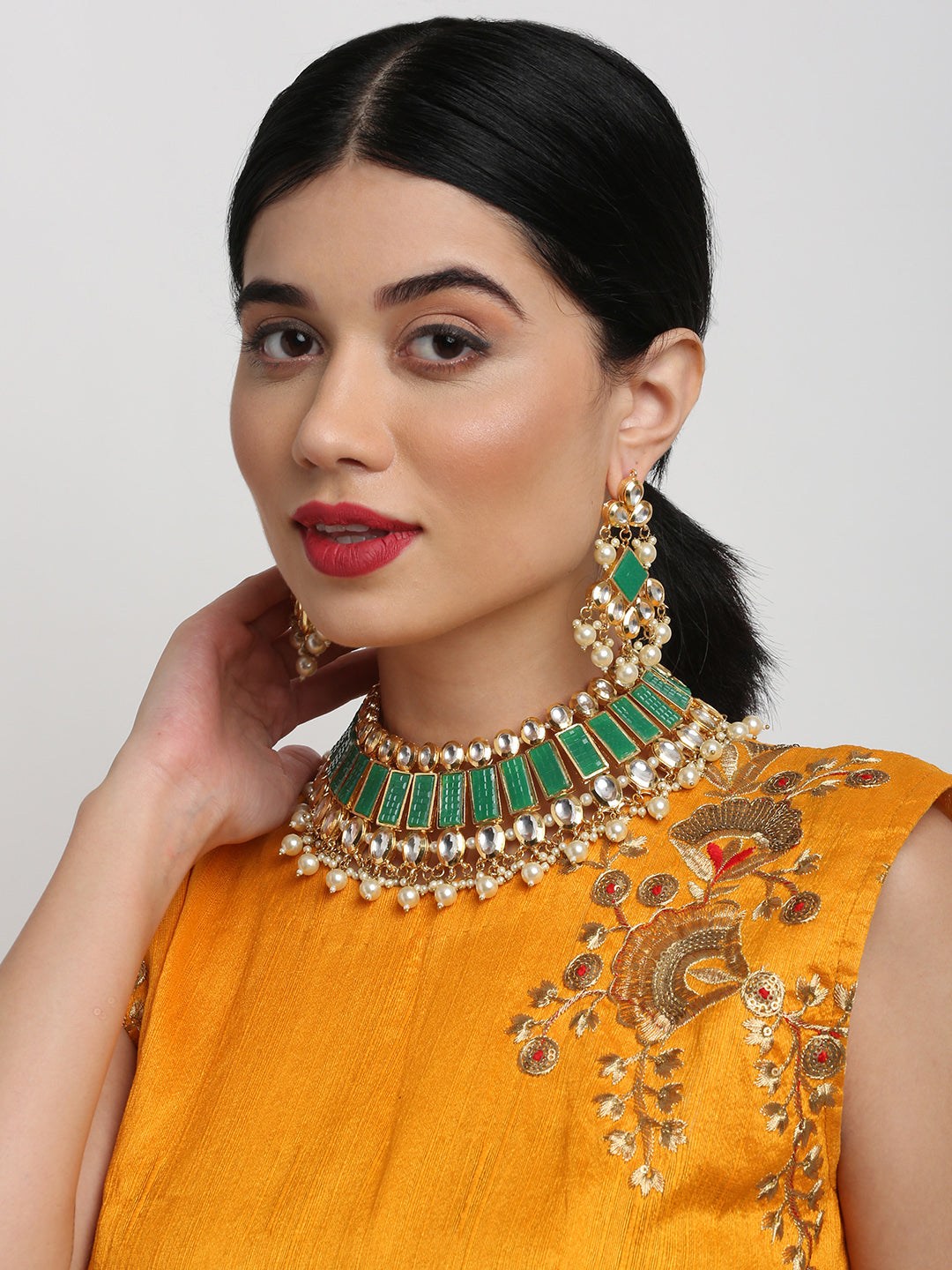 Kundan Neckpiece With Earrings - Ruby Raang - Distacart