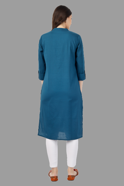 House of RP Women's Light Blue Solid Cotton Straight Kurta - Distacart