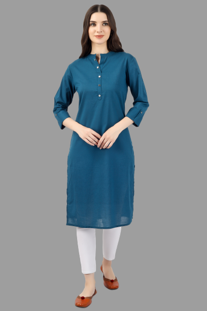 House of RP Women's Light Blue Solid Cotton Straight Kurta - Distacart