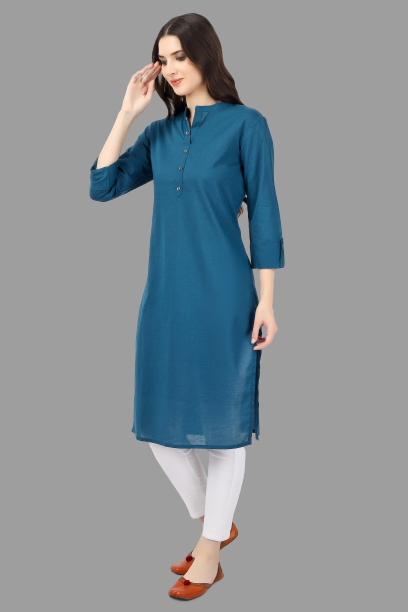 House of RP Women's Light Blue Solid Cotton Straight Kurta - Distacart
