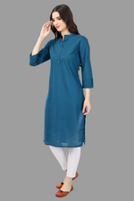 Thumbnail for House of RP Women's Light Blue Solid Cotton Straight Kurta - Distacart