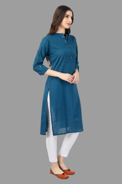 House of RP Women's Light Blue Solid Cotton Straight Kurta - Distacart