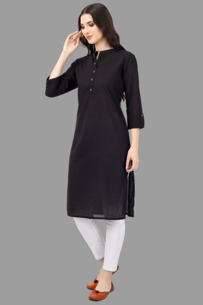 House of RP Women's Black Solid Cotton Straight Kurta - Distacart