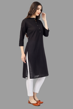 Thumbnail for House of RP Women's Black Solid Cotton Straight Kurta - Distacart