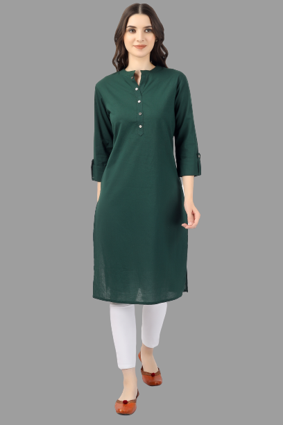 House of RP Women's Green Solid Cotton Straight Kurta - Distacart