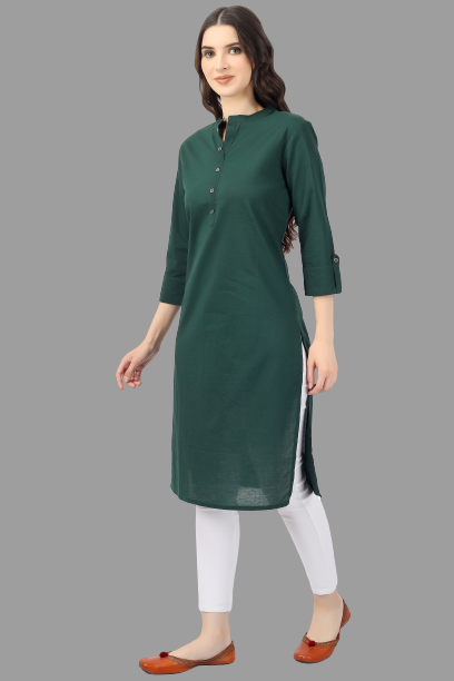 House of RP Women's Green Solid Cotton Straight Kurta - Distacart