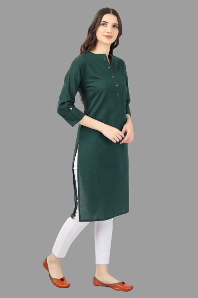House of RP Women's Green Solid Cotton Straight Kurta - Distacart