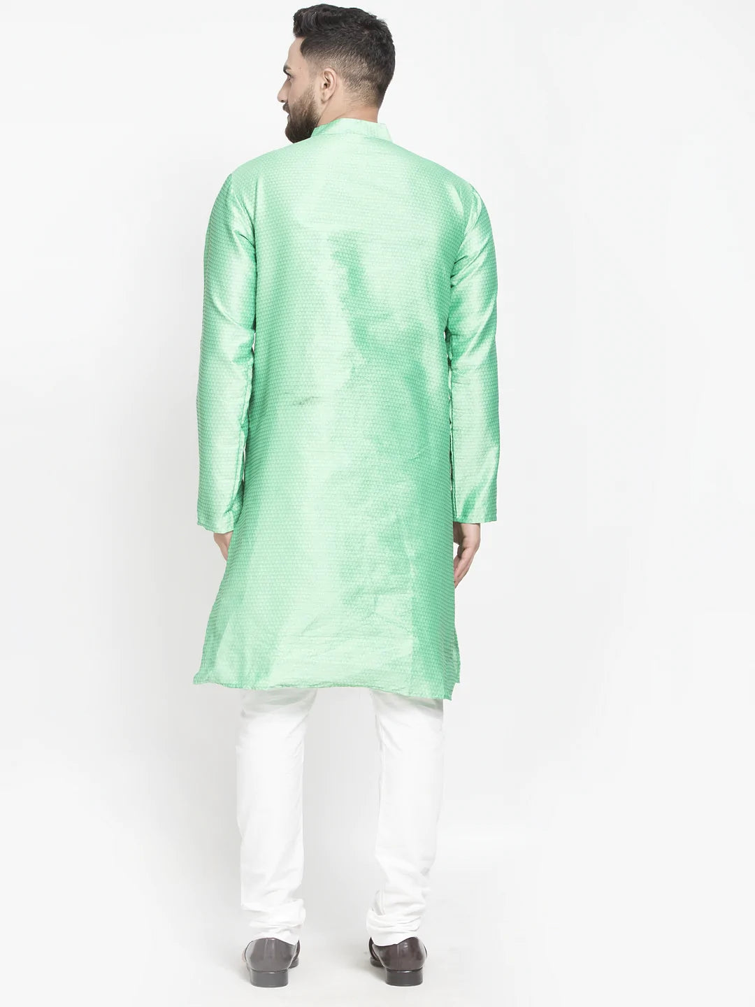 Kalyum Men's Sea Green Self Design Kurta with White Churidaar Pyjama - Distacart