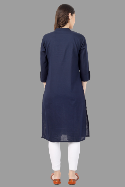 House of RP Women's Blue Solid Cotton Straight Kurta - Distacart