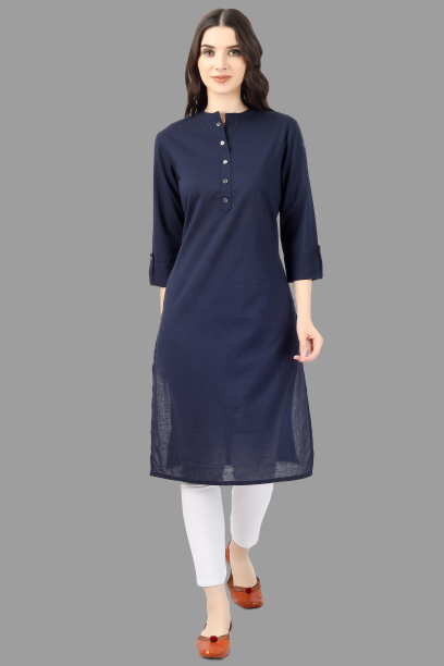 House of RP Women's Blue Solid Cotton Straight Kurta - Distacart