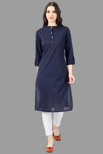 Thumbnail for House of RP Women's Blue Solid Cotton Straight Kurta - Distacart