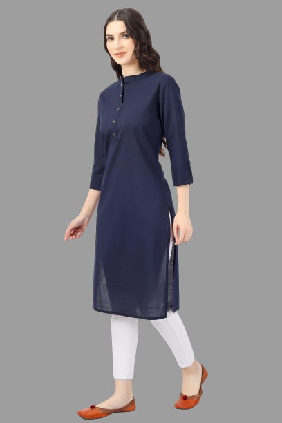 House of RP Women's Blue Solid Cotton Straight Kurta - Distacart