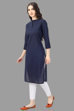 Thumbnail for House of RP Women's Blue Solid Cotton Straight Kurta - Distacart
