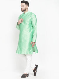 Thumbnail for Kalyum Men's Sea Green Self Design Kurta with White Churidaar Pyjama - Distacart