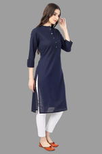 Thumbnail for House of RP Women's Blue Solid Cotton Straight Kurta - Distacart