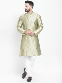Thumbnail for Kalyum Men's Beige Self Design Kurta with White Churidaar Pyjama - Distacart