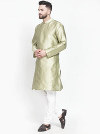 Thumbnail for Kalyum Men's Beige Self Design Kurta with White Churidaar Pyjama - Distacart