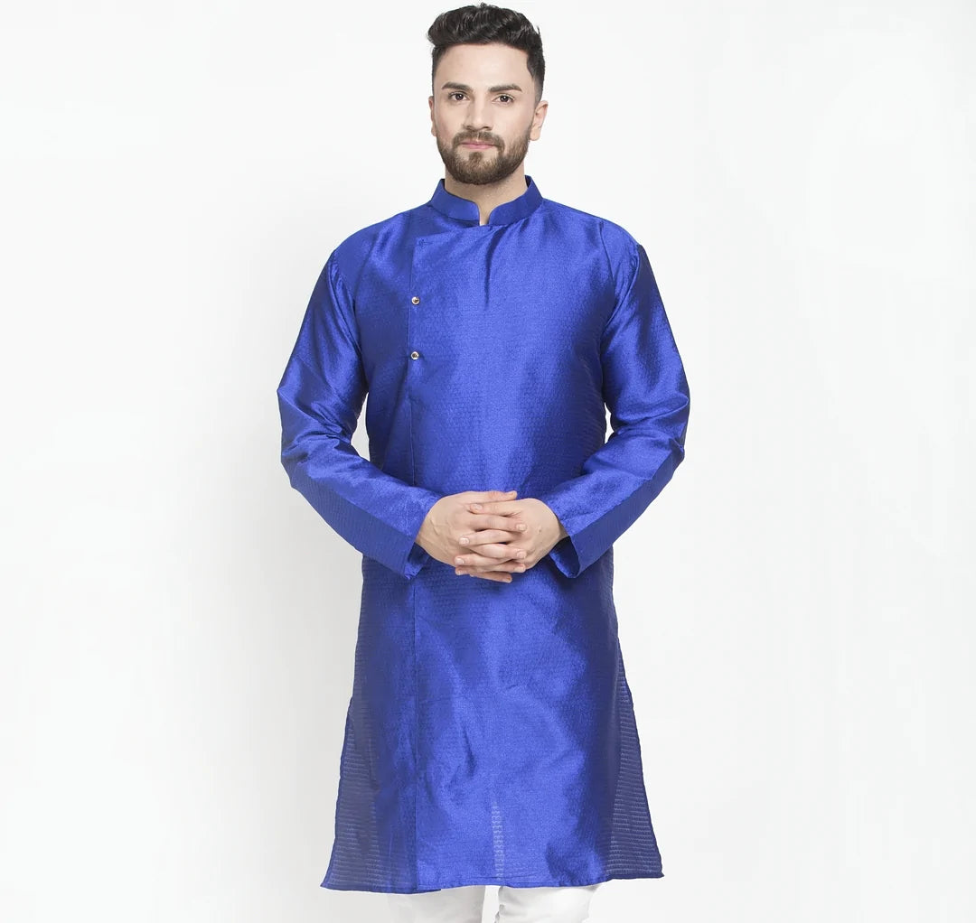 Kalyum Men's Royal Blue Self Design Long Kurta - Distacart