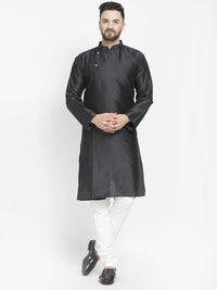 Thumbnail for Kalyum Men's Black Self Design Kurta with White Churidaar Pyjama - Distacart