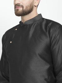Thumbnail for Kalyum Men's Black Self Design Kurta with White Churidaar Pyjama - Distacart