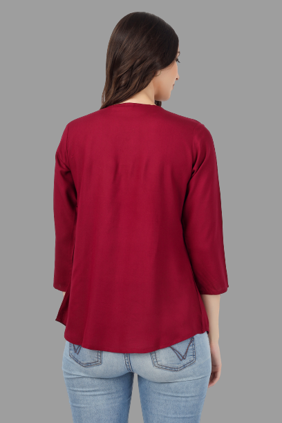 House of RP Women Marron Rayon Embroidered Flared Tunic - Distacart