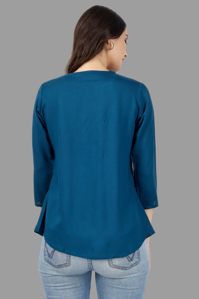 House of RP Women Light Blue Rayon Embroidered Flared Tunic - Distacart