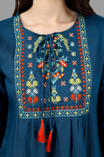 Thumbnail for House of RP Women Light Blue Rayon Embroidered Flared Tunic - Distacart
