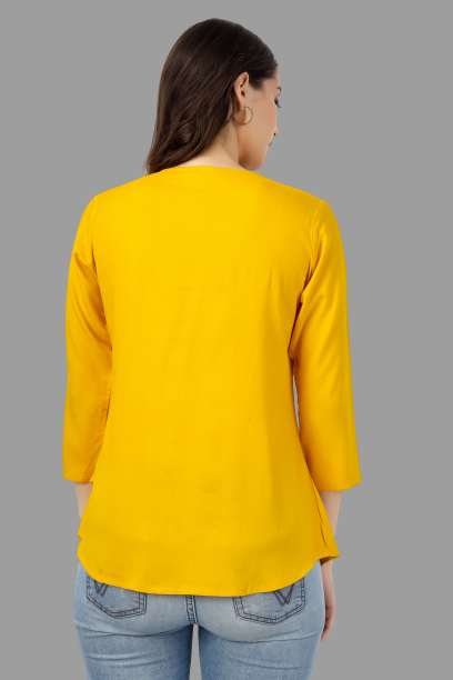 House of RP Women Yellow Rayon Embroidered Flared Tunic - Distacart
