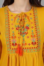 Thumbnail for House of RP Women Yellow Rayon Embroidered Flared Tunic - Distacart