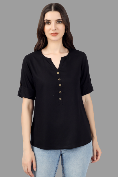 House of RP Women Black Rayon Solid Casual Tunic - Distacart