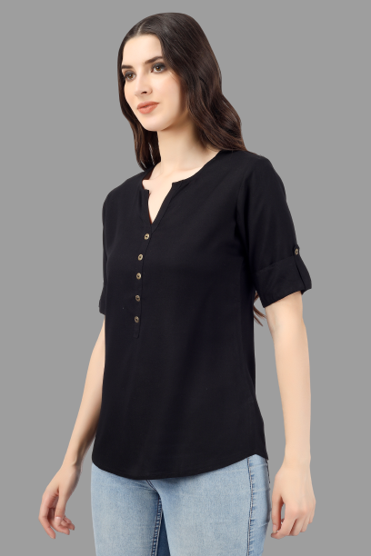 House of RP Women Black Rayon Solid Casual Tunic - Distacart