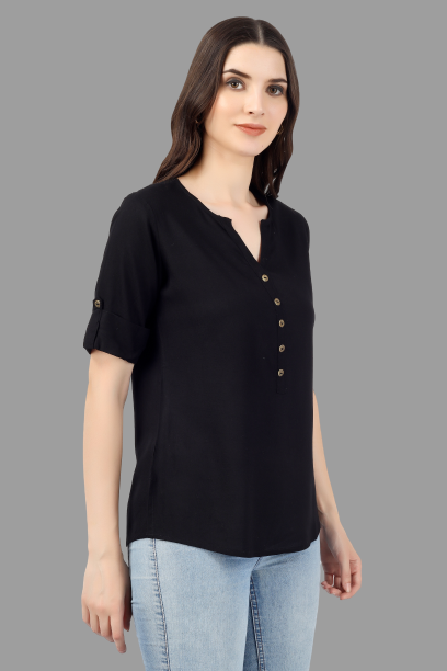 House of RP Women Black Rayon Solid Casual Tunic - Distacart